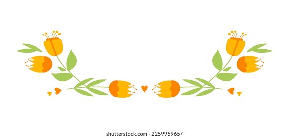 Composición de flores vectoriales en primavera para el Día de la Madre. Elemento decorativo de primavera floral, divisor de flores para invitación a la boda, Día de la Mujer. Decoración floreciente, aislada de fondo blanco