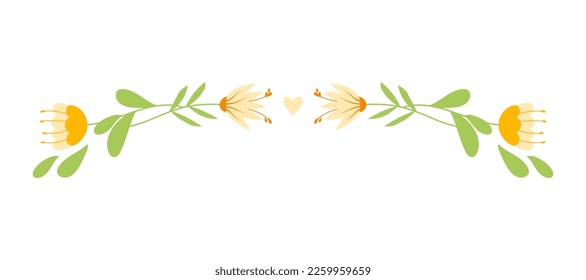 Springtime vector flowers composition for Mother's Day. Floral spring decorative element, flower divider for wedding invitation, Women's Day. Blossom flowers decoration, isolated on white background