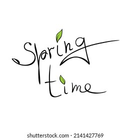 Tiempo de primavera - inscripción manuscrita vectora. Clíparte simple, inscripción decorativa en estilo doodle