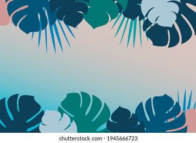 Springtime Vector illustration for posters and banners with copy space Bush plants, leaves of monstera, and tropical plants on light gradient background