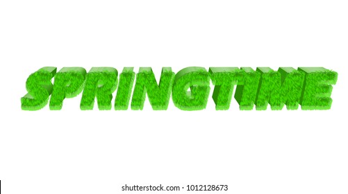 Springtime word sign. Green text on white background. Vector illustration