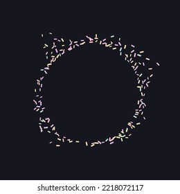 Sprinkle mit hellen Nachtisch-Körnern. Rund Muster mit realistischen, bunten, süßen Körnern einzeln auf Schwarz. Design für Feiertage, Party, Geburtstag, Einladung. Vektor 3d Süßer Konfetti