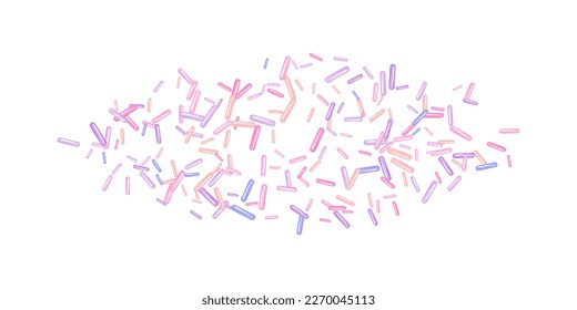 Sprinkle with bright grains of desserts. Abstract pattern with realistic colorful sweet grains isolated on white. Design for holiday designs, party, birthday, invitation. Vector 3d sweet confetti
