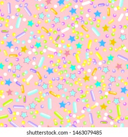 Sprinkle Candy. Sprinkles Grainy. Seamless Pattern. Sweet Confetti Background.  Candy Dessert Background.  