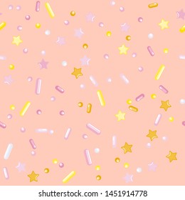 Sprinkle confetti. Sprinkles Grainy. Seamless Pattern. Sweet Confetti Background.  Sprinkle confetti. Design Invitation Holiday, Party, Birthday. Delicious Party Design.