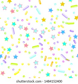 Sprinkle confetti. Sprinkles Grainy. Seamless Pattern. Sweet Confetti Background.  Sprinkle confetti. Design Invitation Holiday, Party, Birthday. Coloured Topping Pattern.