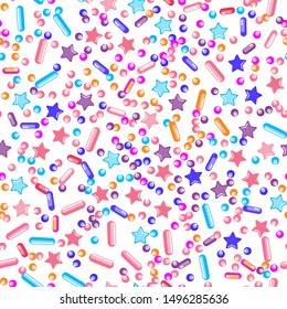 Sprinkle confetti. Sprinkles Grainy. Seamless Pattern. Sweet Confetti Background.  Sprinkle confetti. Design Invitation Holiday, Party, Birthday. Bright Topping Pattern.