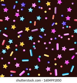 Sprinkle confetti. Sprinkles Grainy. Seamless Pattern. Sweet Confetti Background.  Sprinkle confetti. Design Invitation Holiday, Party, Birthday. Colorful Pastry Print.