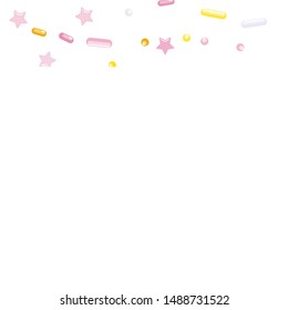 Sprinkle Cupcake Donut. Sprinkles Topping. Seamless Pattern. Sweet Confetti Background.  Cupcake Donuts Background. Design Invitation Holiday, Party, Birthday. Bright Pastry Print.