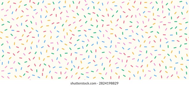 Sprinkle donut icing seamless pattern. Colorful candy cream background. Cake glaze overlay for decorative banner, poster. Cupcake or ice cream topping texture. Vector confetti wallpaper