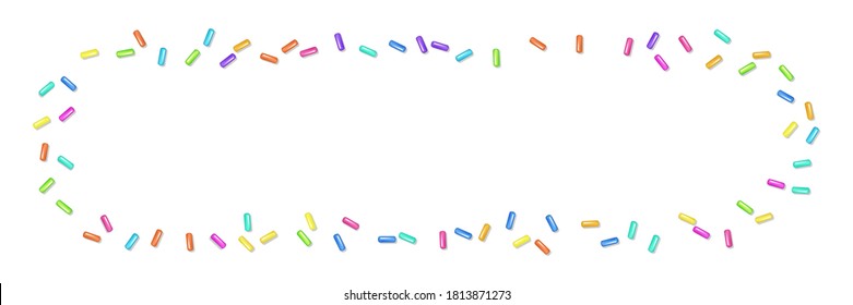 Sprinkle with grains of desserts. Abstract horizontal pattern bright colorful sprinkles grainy isolated on white. Design for holiday designs, party, birthday, invitation. Vector sweet confetti