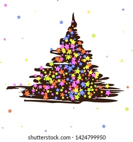 Sprinkle with grains of desserts. Abstract pattern with sprinkles grainy of black chocolate christmas tree. Design for holiday designs, party, birthday, invitation. Vector