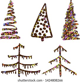 Sprinkle with grains of desserts. Abstract pattern with sprinkles grainy of black chocolate christmas tree. Design for holiday designs, party, birthday, invitation. Vector