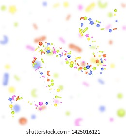 Sprinkle with grains of desserts. Abstract pattern squirting grainy on a blurry grainy background. Design for holiday designs, party, birthday, invitation. Vector sweet confetti 