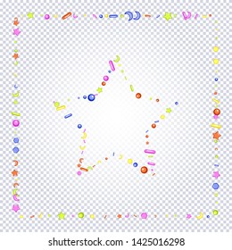 Sprinkle with grains of desserts. Abstract pattern Sprinkles grainy star shaped on a transparent background. Design for holiday designs, party, birthday, invitation. Vector sweet confetti