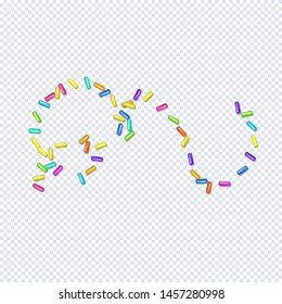 Sprinkle with grains of desserts. Abstract pattern  on a transparent background. Design for holiday designs, party, birthday, invitation. Vector sweet confetti