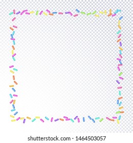 Sprinkle with grains of desserts. Abstract pattern with sharp stars, moon, circles on a transparent background. Design for holiday designs, party, birthday, invitation. Vector sweet confetti