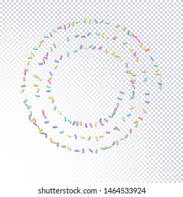 Sprinkle with grains of desserts. Abstract pattern with sprinkles grainy on a transparent background. Design for holiday designs, party, birthday, invitation. Vector sweet confetti