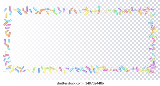 Sprinkle with grains of desserts. Abstract pattern with sharp stars, moon, circles on a transparent background. Design for holiday designs, party, birthday, invitation. Vector sweet confetti