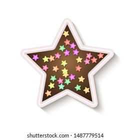 Sprinkle with grains of desserts. Abstract pattern with sprinkles grainy of black chocolate Christmas star on a transparent background. Design for holiday designs, party, birthday, invitation. Vector