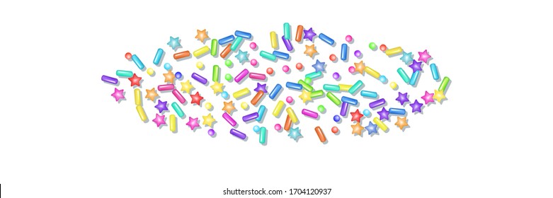 Sprinkle with grains of desserts. Abstract pattern with sprinkles grainy on a white background. Design for holiday designs, party, birthday, invitation. Vector sweet confetti