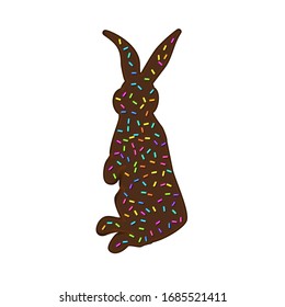 Sprinkle with grains of desserts. Chocolate rabbit sprinkled with granular isolated on white background. Perfect for Easter design, holiday designs, party, birthday, invitation. Vector sweet confetti