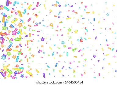 Sprinkle with grains of desserts. Horizontal abstract pattern with sharp stars,  moon, circles on a blurry grainy background. Design for holiday designs, party, birthday, invitation. Vector  