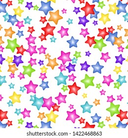 Sprinkle with grains of desserts. Seamless abstract pattern with sprinkles grainy sharp stars  on white background. Design for holiday designs, party, birthday, invitation. Vector sweet confetti 