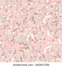 Sprinkle Ice Cream. Sprinkles Topping. Seamless Pattern. Sweet Confetti Background.  Ice Cream Dessert Background.Design Invitation Holiday, Party, Birthday. Coloured Topping Pattern.