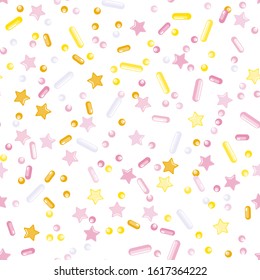 Sprinkle Ice Cream. Sprinkles Topping. Seamless Pattern. Sweet Confetti Background.  Ice Cream Dessert Background.Design Invitation Holiday, Party, Birthday. Coloured Party Design.