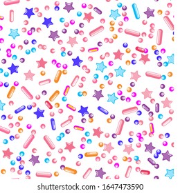 Sprinkle Ice Cream. Sprinkles Topping. Seamless Pattern. Sweet Confetti Background.  Ice Cream Dessert Background.Design Invitation Holiday, Party, Birthday. Coloured Party Design.