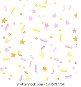 Sprinkle Ice Cream. Sprinkles Topping. Seamless Pattern. Sweet Confetti Background.  Ice Cream Dessert Background.Design Invitation Holiday, Party, Birthday. Coloured Party Design.