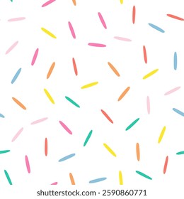 Sprinkle Pattern. Rainbow dotted lines on white background. Small dash seamless backdrop. Vector Illustration in scandinavian style.