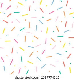 Sprinkle Pattern. Rainbow dotted lines on white background. Small dash seamless backdrop. Vector Illustration in scandinavian style.