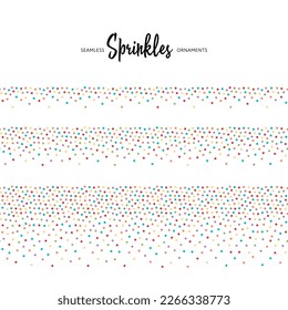 Sprinkle pattern. Vector colorful illustration set. Seamless border of frame of color dots. Symbol of candy on cake. Design for holiday, easter egg, birthday invitation card, poster, banner.