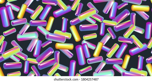Sprinkle realistic with grains of desserts. Seamless pattern bright colorful sprinkles grainy isolated on black. Design for holiday designs, party, birthday, invitation. Vector 3d sweet confetti