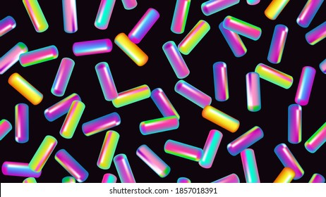 Sprinkle realistic with grains of desserts. Seamless pattern bright colorful sprinkles grainy isolated on black. Design for holiday designs, party, birthday, invitation. Vector 3d sweet confetti