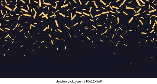 Sprinkle realistisch mit Körnern von Desserts. Nahtlose Muster helle goldene Sprinklen grainy einzeln auf Schwarz. Design für Feiertage, Party, Geburtstag, Einladung. Vektor 3d Süßer Konfetti