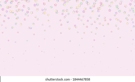 Espolvorear realista con forma de estrella de granos. Patrón sin foco de color brillante rocia grano aislado en rosa. Diseño para diseños de vacaciones, fiesta, cumpleaños, invitación. Vector 3d dulce confetti