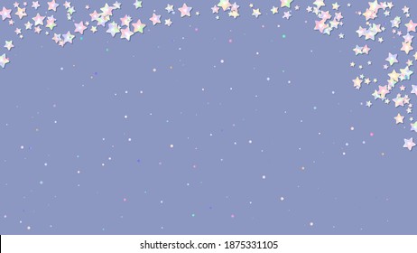 Sprinkle realistic with grains star shaped and colorful confetti. Pattern bright colorful sprinkles grainy isolated on blue. Great for holiday designs, party, birthday, invitation. Vector 3d confetti