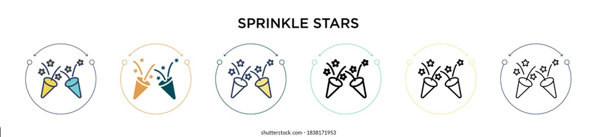 Sprinkle stars icon in filled, thin line, outline and stroke style. Vector illustration of two colored and black sprinkle stars vector icons designs can be used for mobile, ui, web