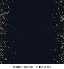 Sprinkled hearts valentine template. Gold hearts scattered on black background. Festive sprinkled hearts vector illustration.