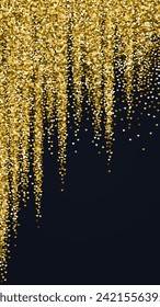Sprinkled hearts valentine template. Gold hearts scattered on black background. Festive sprinkled hearts vector illustration.