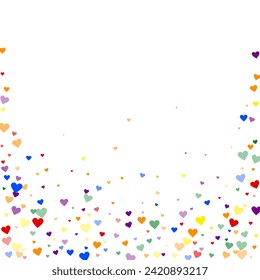 Sprinkled hearts valentine template. Rainbow colored scattered hearts. LGBT valentine card.  Festive sprinkled hearts vector illustration.