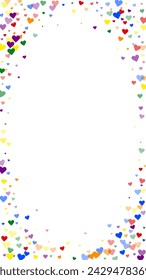 Sprinkled hearts valentine template. Rainbow colored scattered hearts. LGBT valentine card.  Festive sprinkled hearts vector illustration.