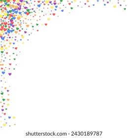 Sprinkled hearts valentine template. Rainbow colored scattered hearts. LGBT valentine card.  Festive sprinkled hearts vector illustration.