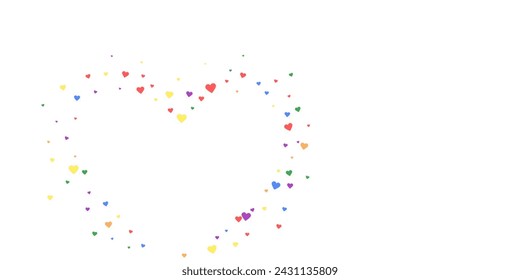 Sprinkled hearts valentine template. Rainbow colored scattered hearts. LGBT valentine card.  Festive sprinkled hearts vector illustration.