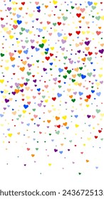 Sprinkled hearts valentine template. Rainbow colored scattered hearts. LGBT valentine card.  Festive sprinkled hearts vector illustration.