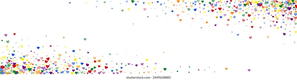 Sprinkled hearts valentine template. Rainbow colored scattered hearts. LGBT valentine card.  Festive sprinkled hearts vector illustration.