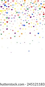 Sprinkled hearts valentine template. Rainbow colored scattered hearts. LGBT valentine card.  Festive sprinkled hearts vector illustration.